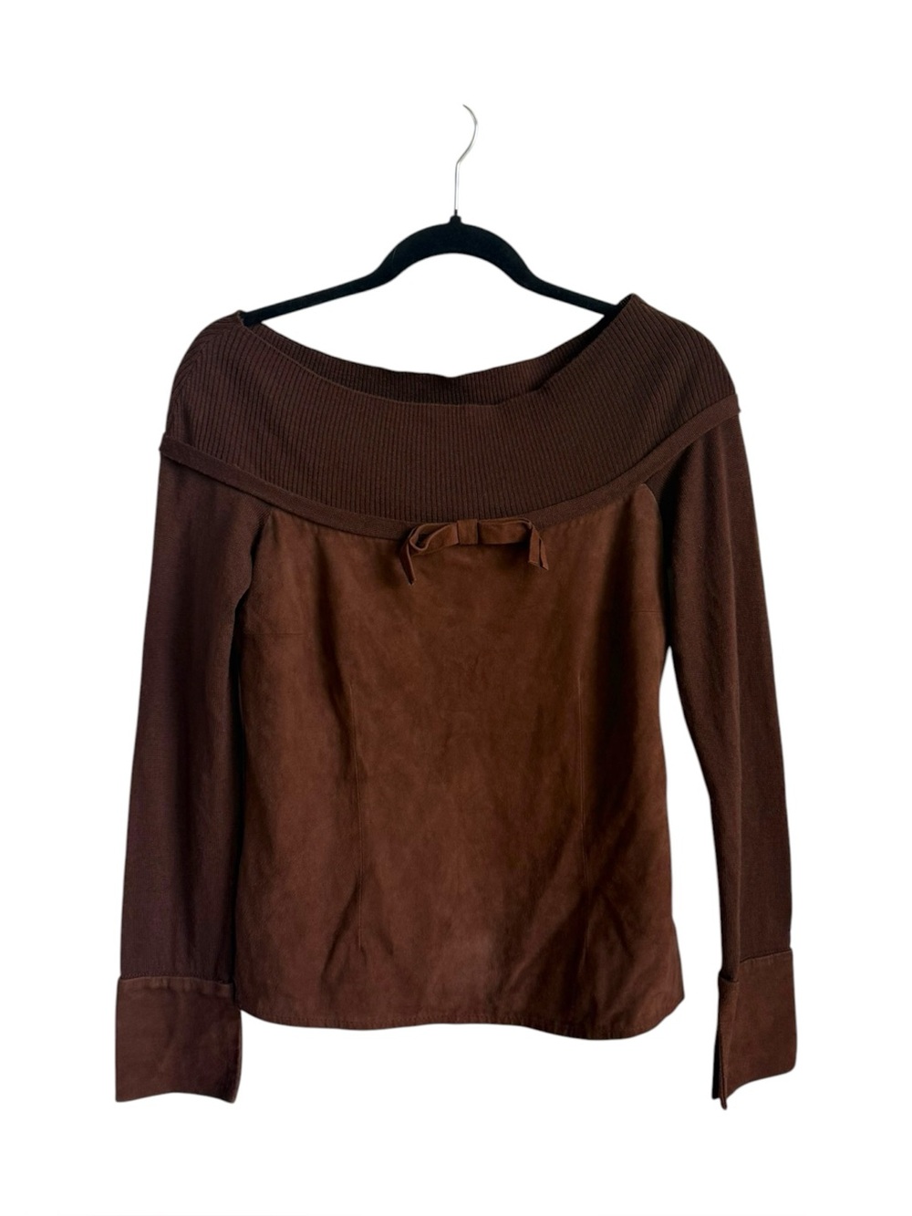 Vintage Francesco Smalto Paris Brown Virgin Wool Suede Leather Sweater Italy